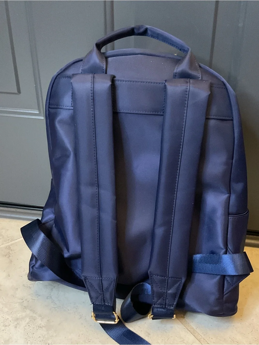 NWT Scool Daze Kids Navy Blue Backpack/Bookbag w/Patches - Hello Smiley Design